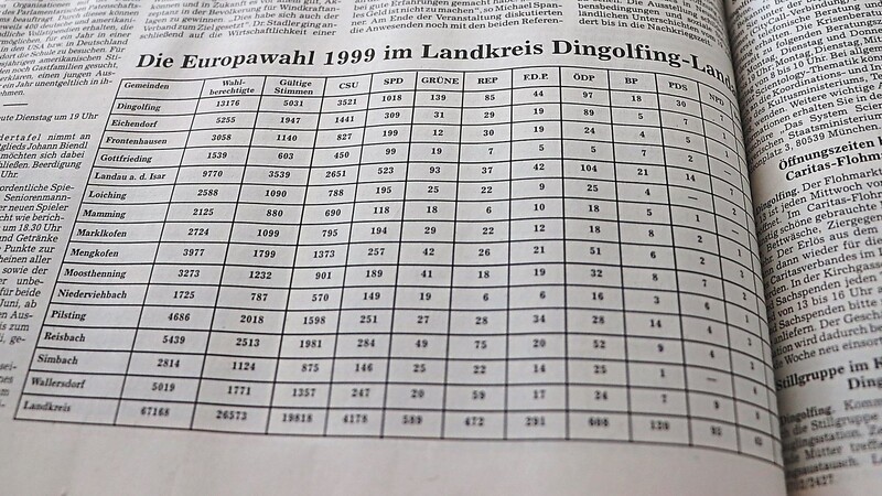 Die Ergebnisse der Europawahl 1999 im Landkreis Dingolfing-Landau.