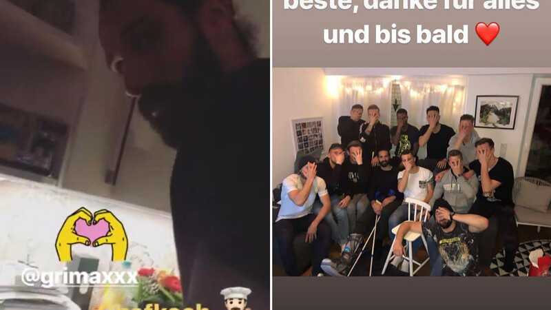 Links: Adriano Grimaldi kocht für seine Ex-Kollegen. Rechts: Das Abschiedsfoto mit Grimaldi-Torjubel.