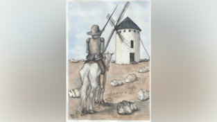 In der Aula der Mittelschule Geisenhausen sind an diesem Wochenende Bilder der Gruppe „Farbenkreis“ zu sehen. Bianca Matthäis aquarellierte Federzeichnung zeigt Don Quichotte beim Anritt auf die Windmühlen. In der Aula der Mittelschule Geisenhausen sind an diesem Wochenende Bilder der Gruppe „Farbenkreis“ zu sehen. Bianca Matthäis aquarellierte Federzeichnung zeigt Don Quichotte beim Anritt auf die Windmühlen.