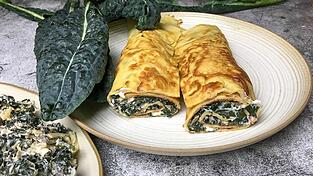 Lecker: Gefüllte Pfannkuchen mit einer Creme aus Feta und Frischkäse sind sehr nahrhaft. Lecker: Gefüllte Pfannkuchen mit einer Creme aus Feta und Frischkäse sind sehr nahrhaft.