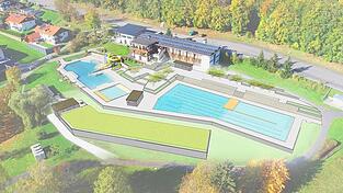 So könnte das Viechtacher Freibad nach der Generalsanierung aussehen: Statt dem Sportbecken ein Kombibecken mit integriertem Sprungturm, das Wasser wird durch die unterhalb an das Becken angrenzende Bodenfläche, die mit Schilf bewachsen ist, biologisch gefiltert. Das Konzept wurde in das Investitionsprogramm 2025 bis 2029 aufgenommen. Die Kosten: rund 7,5 Millionen Euro. Foto: So könnte das Viechtacher Freibad nach der Generalsanierung aussehen: Statt dem Sportbecken ein Kombibecken mit integriertem Sprungturm, das Wasser wird durch die unterhalb an das Becken angrenzende Bodenfläche, die mit Schilf bewachsen ist, biologisch gefiltert. Das Konzept wurde in das Investitionsprogramm 2025 bis 2029 aufgenommen. Die Kosten: rund 7,5 Millionen Euro. Foto: