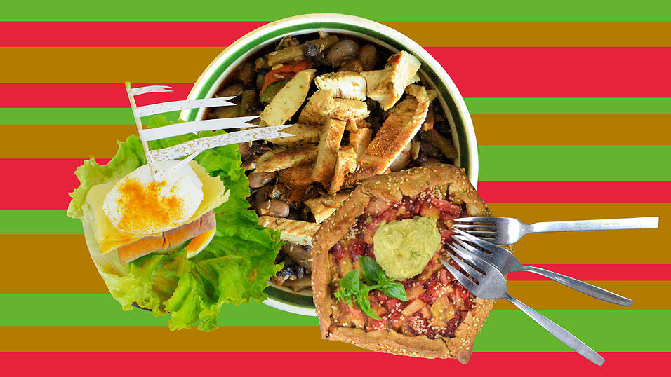 Unser Sommer-Menü besteht aus Eier-Burgern, Paprikagemüse mit Putenbruststreifen und Galettes mit Nice Cream. Unser Sommer-Menü besteht aus Eier-Burgern, Paprikagemüse mit Putenbruststreifen und Galettes mit Nice Cream.