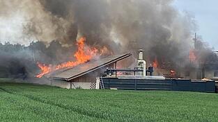 Beim Eintreffen der Feuerwehren stand die Hackschnitzelanlage bereits in Vollbrand. Beim Eintreffen der Feuerwehren stand die Hackschnitzelanlage bereits in Vollbrand.